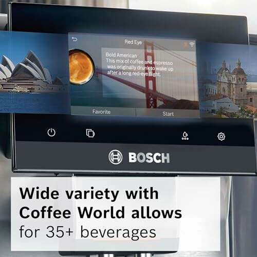 Bosch coffee machine display with beverage options