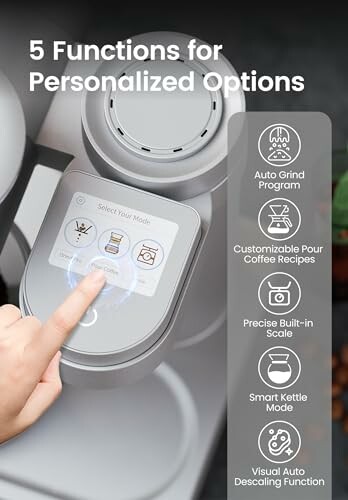 Close-up of a coffee machine display showing 5 personalized functions.