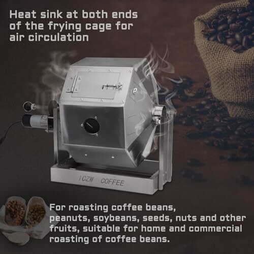 Coffee roasting machine with heat sink for air circulation.