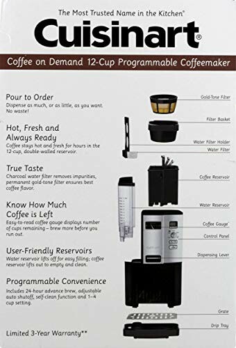 Cuisinart Coffee on Demand 12-Cup Programmable Coffeemaker features and components.