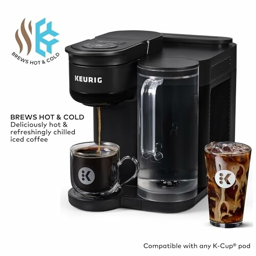 Keurig coffee maker with a hot and iced coffee cup