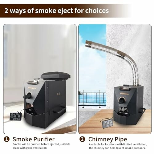 Comparison of smoke purifier and chimney pipe options for smoke ejection.