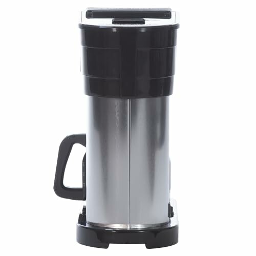 Stainless steel coffee maker with black handle