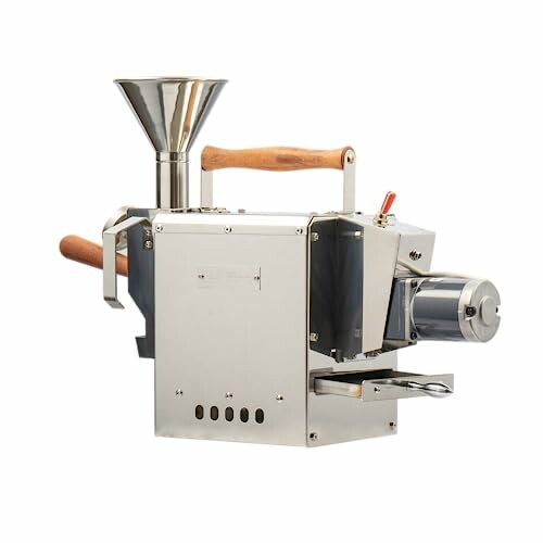 Vintage metal film projector with wooden handles.